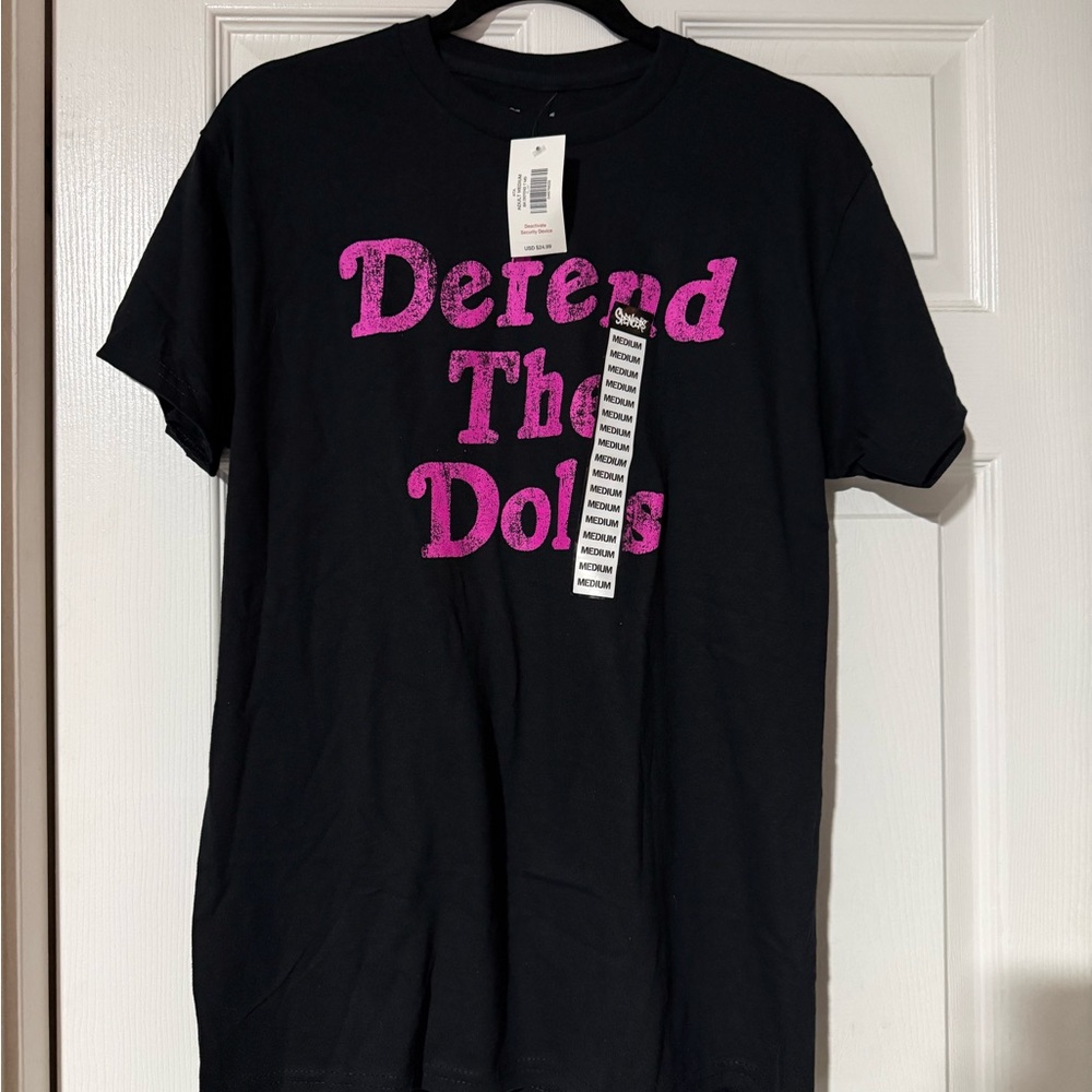 Spencer's Black Tee with Pink Glitter 'Defend The Dolls' Graphic